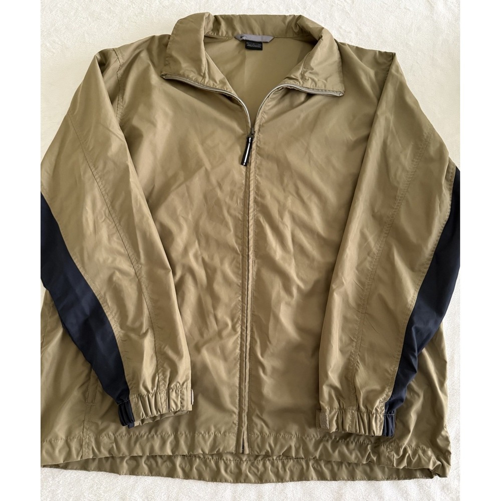 Nike Windbreaker Jacket Mens Large Tan Black Lightweight Full Zip Golf